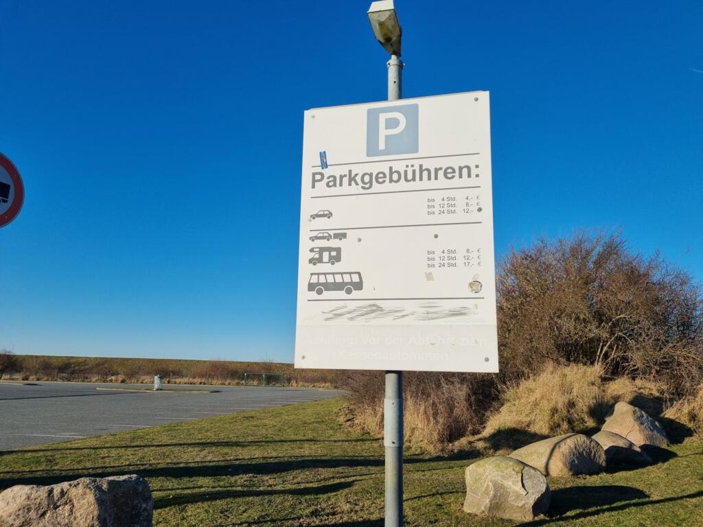 Parking fee sign at the BorderShop in Puttgarden